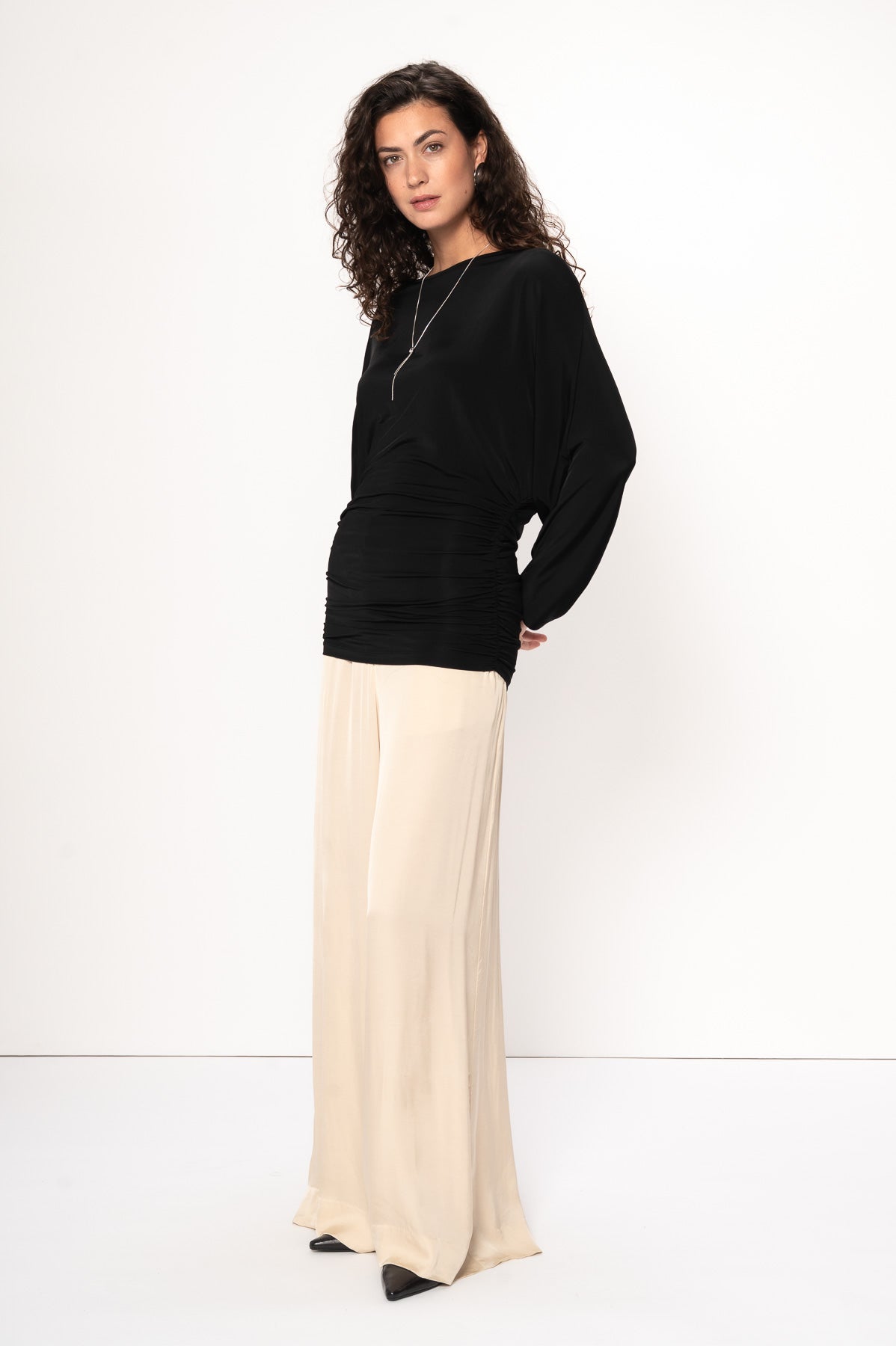 VIVEH Abelia top in Black – wide neck top for versatile styling – front view