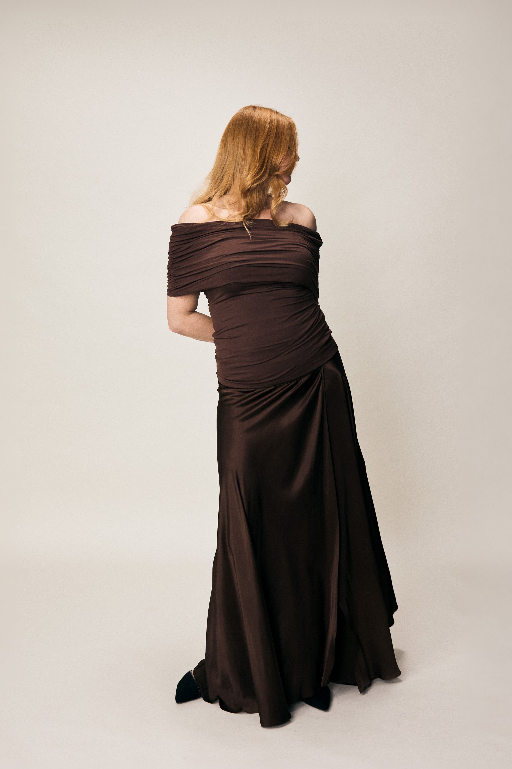VIVEH Hazel skirt in Walnut – maxi length wrap piece – front view