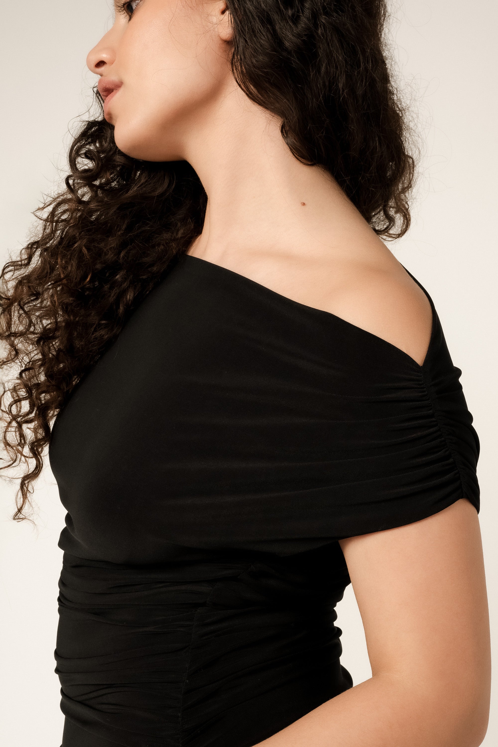 VIVEH Columbine dress in Mocha – styled view