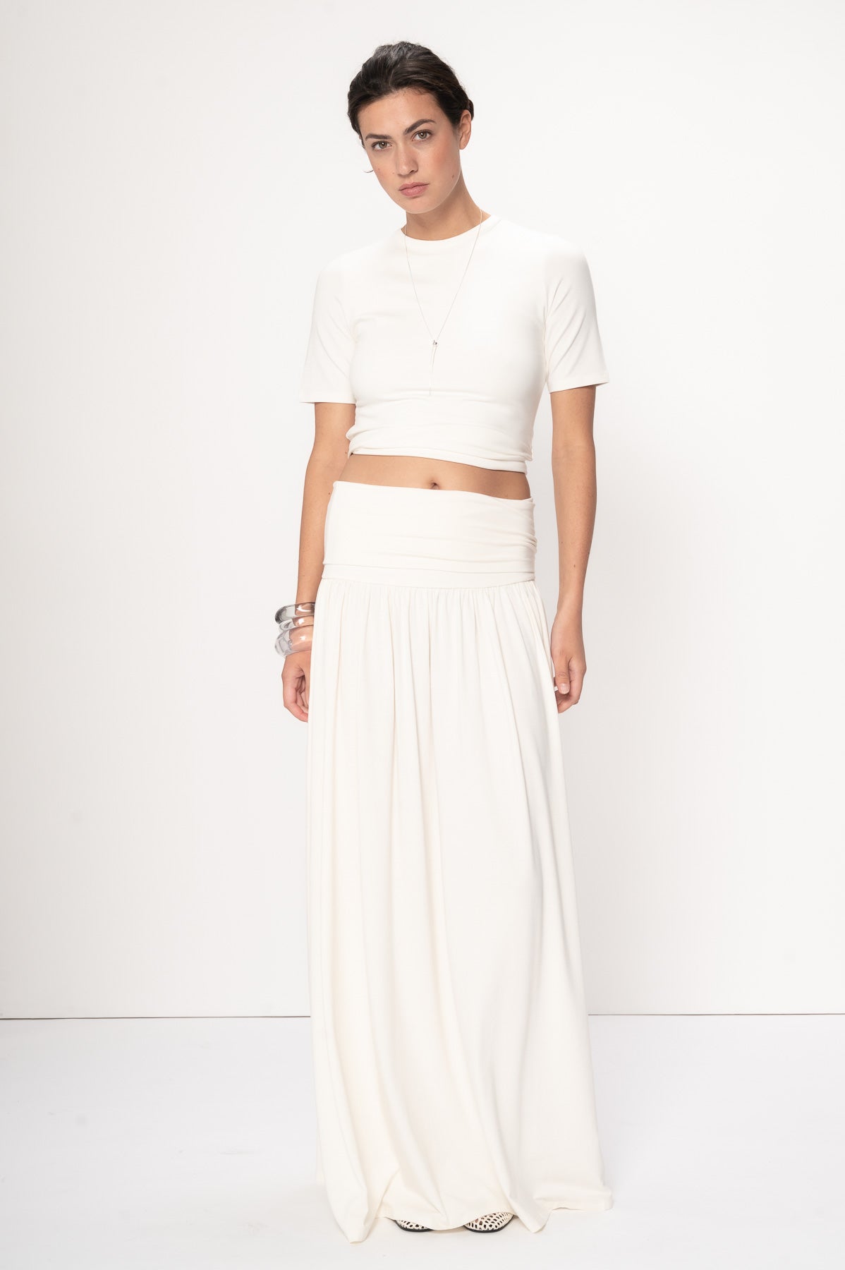 VIVEH Petunia skirt in Black – wide waistband versatile piece – front view