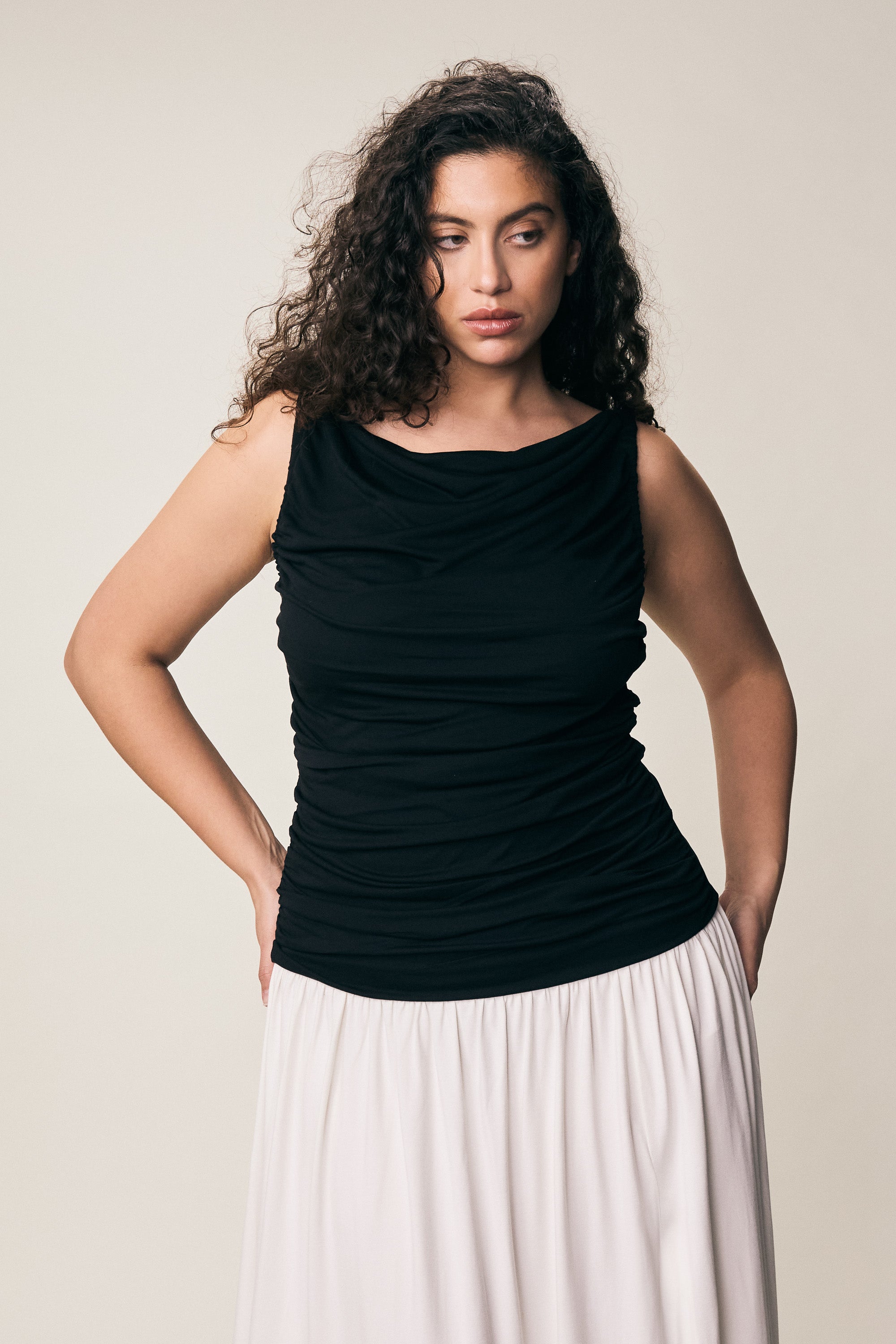 VIVEH Abeba top in Coconut Milk – styled view