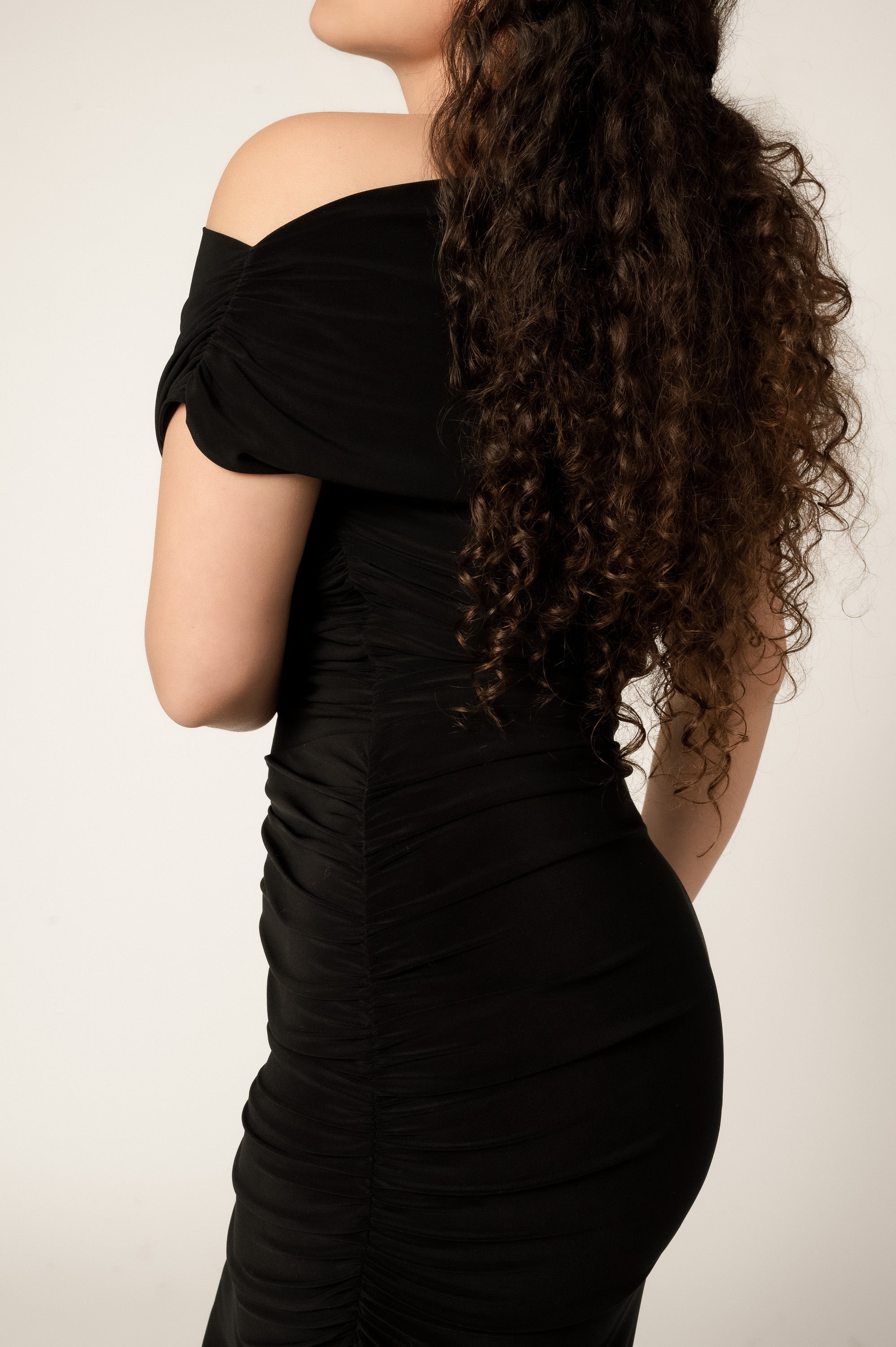 VIVEH Columbine dress in Mocha – styled view